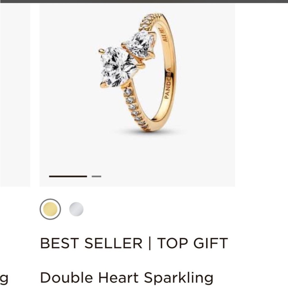 Pandora Gold Double Heart Ring with Clear Stones